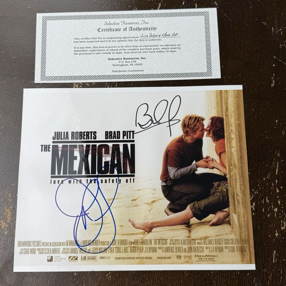 Brad Pitt Julia Roberts Autographs Signed Photo With COA Authentic “The Mexican”